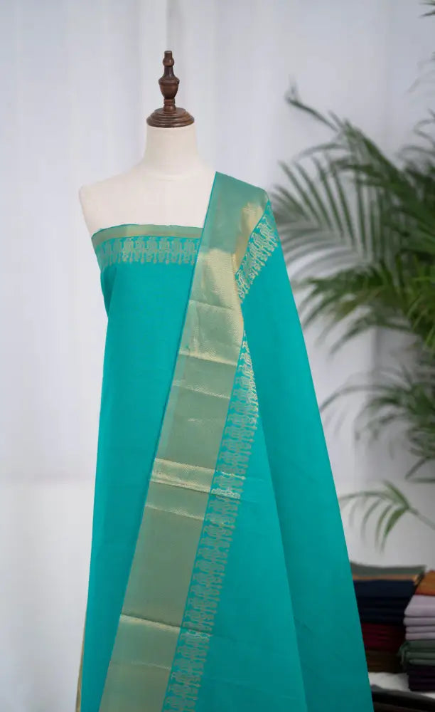 Swara Salwar - Teal Blue Chettinad Cotton Unstitched Salwar salwar